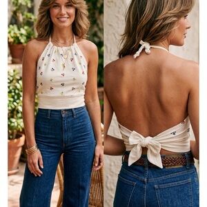 Vintage 1970’s JCPenny Halter Top Embroidered Adjustable 70s Woodstock style Guc